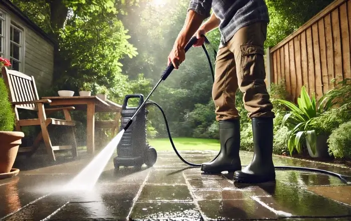 A person using a pressure washer
