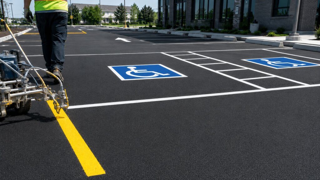 Freshly painted parking lot in daylight