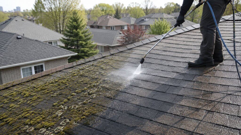 Royal-wash-Roof-Cleaning Roof cleaning in suburban Toronto neighborhood
