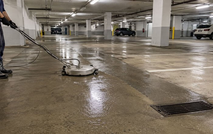Parking garage cleaning in Toronto for an underground commercial property